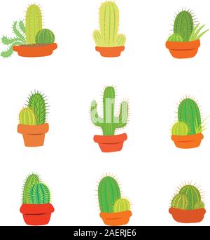 Sammlung von Kübelpflanzen Kakteen und Sukkulenten Cartoon Vektorgrafiken Stock Vektor