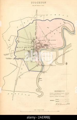 STOCKTON Borough/Stadt planen. Grenzkommission. Durham. DAWSON 1837 alte Karte Stockfoto