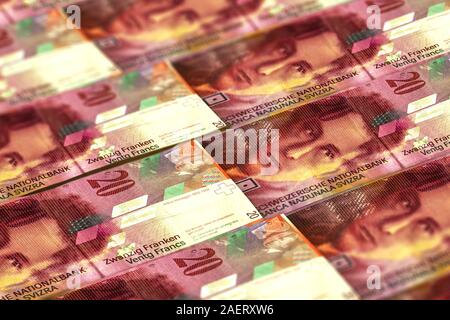 CHF. Schweizer Franken Banknoten Hintergrund. Geld in der Schweiz. Zürich Stockfoto