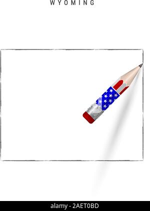 Wyoming US-vektorkarte Bleistift Skizze. Wyoming Außenkontur Karte mit 3D-Bleistift in der amerikanischen Flagge Farben. Freehand Vektor, Hand ske gezeichnet Stock Vektor