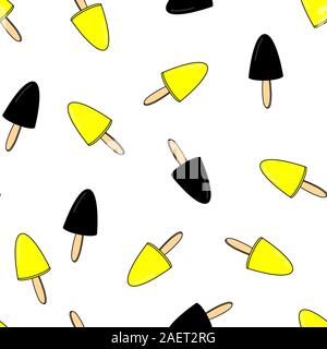 Eis nahtlose Muster Raster Abbildung: Weißer Hintergrund. Schwarz Gelb Zeichen icecream Poster Design. Hand gezeichnet Sommer tropische Banner, Kinder. Stockfoto