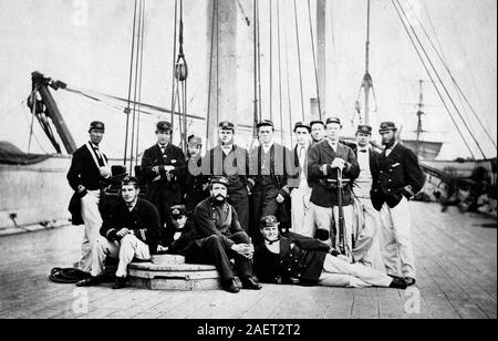 Royal Navyl Offiziere auf die Vierte rate Fregatte HMS Liverpool 1861 Stockfoto