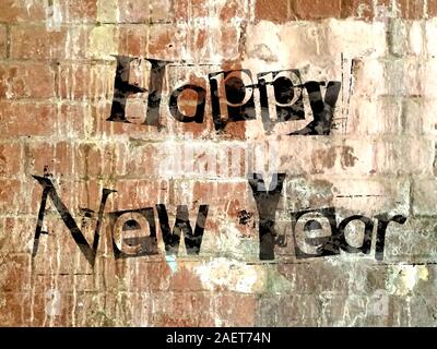 Frohes neues Jahr mit Grunge Style Text Stockfoto