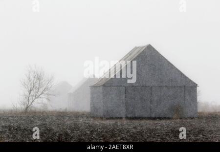 Drei ställe Perspektive im Schneesturm Stockfoto