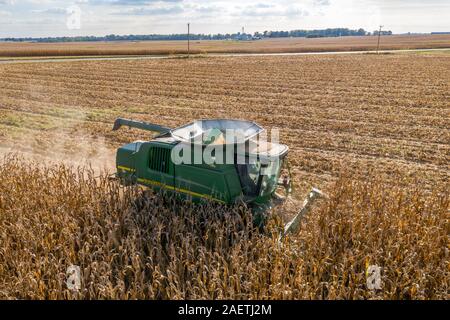 Ein Bauer benutzt ein zur Ernte von Mais, Centerville, Maryland kombinieren. Stockfoto