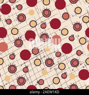 Kreise und Punkte auf einem Grid Hintergrund, nahtlose Vektor wiederholen, Oberfläche pattern Design Stock Vektor