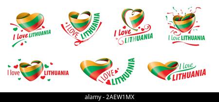 Die nationale Flagge Litauens und der aufschrift ich Litauen Liebe. Vector Illustration Stock Vektor