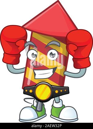 Funny Boxing rote Streifen Feuerwerk Rakete Zeichentrickfigur Stil Stock Vektor