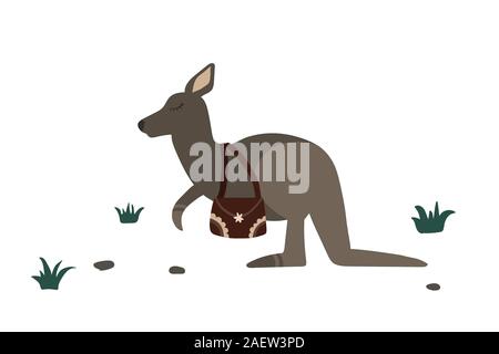 Känguru mit Tasche. Süße Träume. Vector Illustration. Australische Tier. Stock Vektor