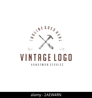 Vintage Schraubendreher und einem Hammer für Heimwerker service Logo Design Stock Vektor