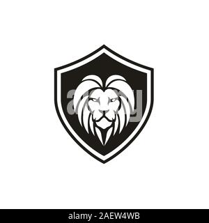 Sicherheit Zum Schutz Schild mit Löwe Gesicht Logo Design Stock Vektor