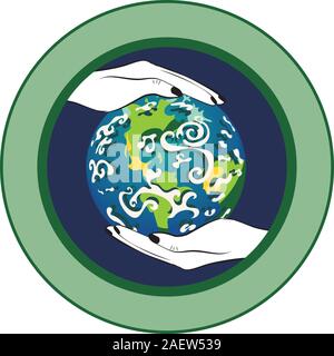 Cartoon menschliche Hände, die Erde, Eco themed Design. Stock Vektor