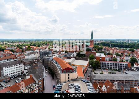 Lübeck, Deutschland - August 3, 2019: Luftbild der Altstadt der Hansestadt Stockfoto