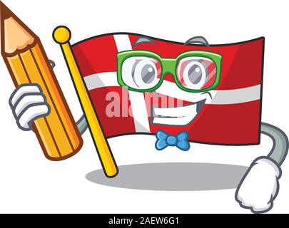 Cool smart Student Flagge Dänemark Charakter holding Bleistift Stock Vektor