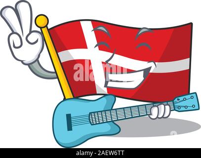 Coole Flagge Dänemark Zeichentrickfigur Leistung mit Gitarre Abendmahl Stock Vektor