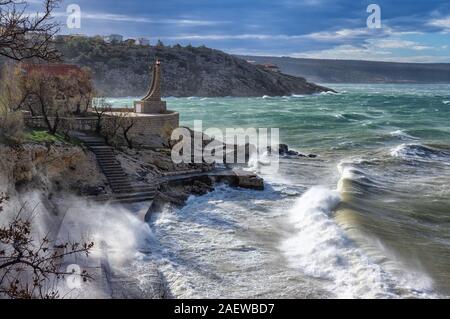 Winter in Novigrad, mit starkem Wind Bura Stockfoto