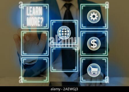 Schreiben Hinweis anzeigen Erfahren Sie mehr Frage. Business Konzept für Kenntnisse oder Fähigkeiten üben Studieren Stockfoto