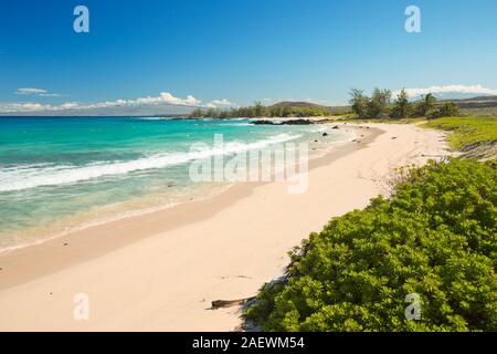 Makalawena Beach auf Big Island Hawaii, USA, eine schöne entfernten weißen Sandstrand und türkisfarbenem Wasser. Stockfoto