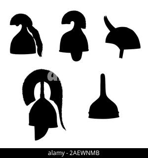 Antike griechische, Assyrer, Sumerer, persische Helme. Bronze Helm set Abbildung. Stockfoto