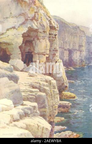 Tilly Laune Höhlen, Swanage. Dorset. Von Ernest Haslehust 1920 alte Vintage Print Stockfoto