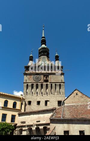 Der Uhrturm von Sighioara, Transilvania Stockfoto