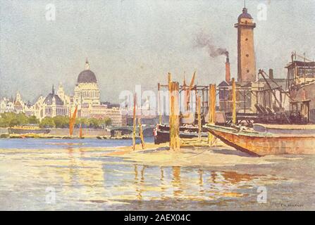 Die Themse von unten Waterloo Bridge. London. Von Ernest Haslehust 1920 Drucken Stockfoto