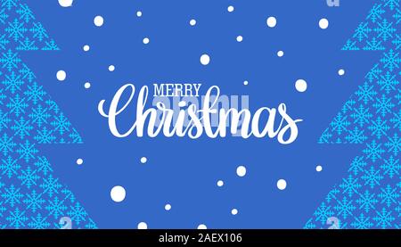 Frohe Weihnachten Einladung mit handschriftlichen Text auf blauem Hintergrund mit Schneeflocken und zwei Weihnachten Bäume. EPS 10 Vektor Stock Vektor
