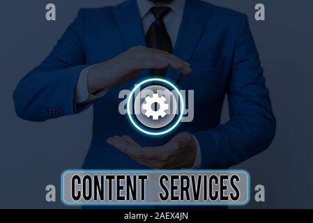 Text Zeichen zeigen Content Services. Business Foto Text liefert den Inhalt auf deanalysisd zu den Service Consumer Stockfoto