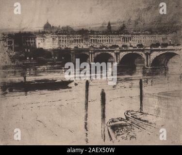 LONDON verschwinden. Die alte "Waterloo Bridge', von Percy Robertson 1927 Drucken Stockfoto