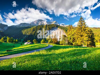 Wanderweg rund um Schweizer am Obersee, in der Nähe von Nafels Dorf. Alpen, Schweiz, Europa. Stockfoto