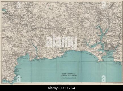 SOUTH CORNWALL COAST/TAMAR Plymouth Looe Fowey Mevagissey St Austell 1948 Karte Stockfoto