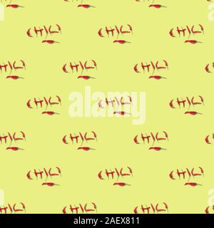 Nahtlose Muster Rot chili peppers auf gelbem Hintergrund, flach Stockfoto