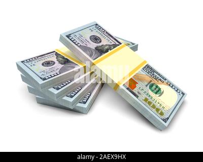 Große Stapel von Dollar auf weißem Hintergrund. Business und Finanzen konzeptionell. 3D-Rendering Stockfoto