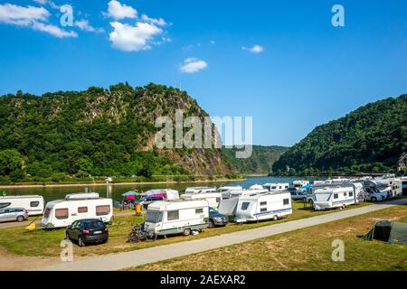 Camping an der Loreley, St. Goar, Deutschland Stockfoto
