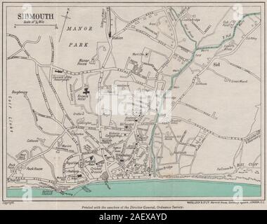 SIDMOUTH vintage Ort/Stadt planen. Devon. Station LOCK 1948 alte vintage Karte chart Stockfoto