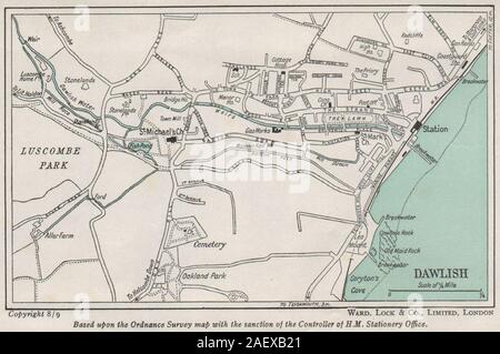 DAWLISH vintage Ort/Stadt planen. Devon. Station LOCK 1948 alte vintage Karte chart Stockfoto