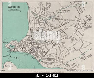 EXMOUTH vintage Ort/Stadt planen. Devon. Station LOCK 1948 alte vintage Karte chart Stockfoto