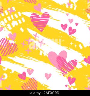 Hand spaß Hintergrund mit Herzen - bunte nahtlose Muster, toll für trendige Textilien, Banner, Umwickeln - vektor design Stockfoto