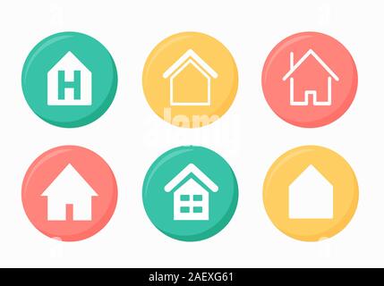 Home Page. Sammlung der Home Button Icons. Schildersatz für Infografik, Logo, App Entwicklung und Gestaltung der Website. Stock Vektor