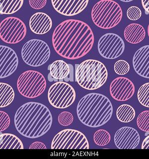 Zusammenfassung nahtlose Muster von Hand gezeichnet Gestreifte kreisen. Strukturierte Kreise Muster. Pinselstriche. Geometrische Formen Ornament. Die diagonalen Linien. Farbe. Stock Vektor