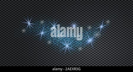 Stardust wave ist glitzernde. Weihnachten blau Metall Konfetti mit Leuchten und Schneeflocken auf Hintergrund. Xmas Banner mit Glitzereffekt Stockfoto