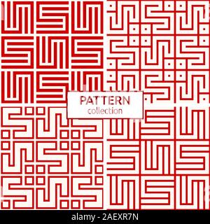Satz von vier koreanischen oder Chinesischen nahtlose Muster. Repeatimg geometrische symmetrische Ornamente. Modernes, stilvolles Texturen. Gitter. Symmetrische Leitungen Gittern. Stock Vektor