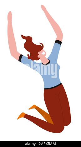 Junge Frau mit roten Haaren springen mit Freude und Spannung Stock Vektor