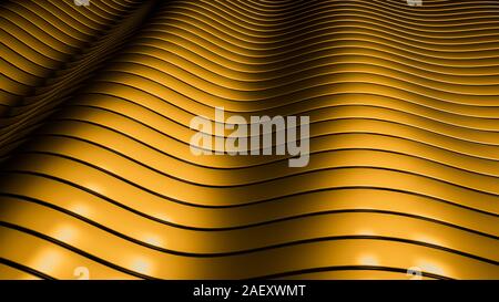 Golden schöne bunte 3D-Hintergrund mit glatten Linien und Wellen von Metall. 3D-Rendering, 3D-Darstellung. Stockfoto