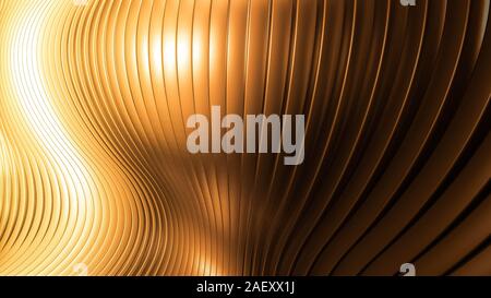 Golden schöne bunte 3D-Hintergrund mit glatten Linien und Wellen von Metall. 3D-Rendering, 3D-Darstellung. Stockfoto