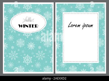 Winter Poster. Ein Muster der Schneeflocken auf einem mint grün hinterlegt. Für Grafiken und Untertitel. Vorlage für Poster, Flyer, Karte. Kopieren. Stock Vektor
