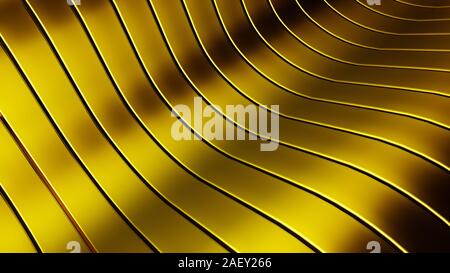 Golden schöne bunte 3D-Hintergrund mit glatten Linien und Wellen von Metall. 3D-Rendering, 3D-Darstellung. Stockfoto