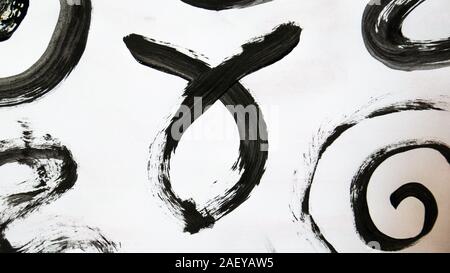 Schwarze Schilder mit Gouache und Pinsel gezeichnet. Stockfoto