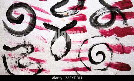 Schwarze Schilder mit Gouache und Pinsel gezeichnet. Stockfoto