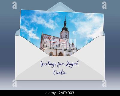 Die St.-Markus-Kirche ist die Pfarrkirche in der Oberstadt (Gornji Grad) aus Zagreb, Kroatien, Europa Stockfoto